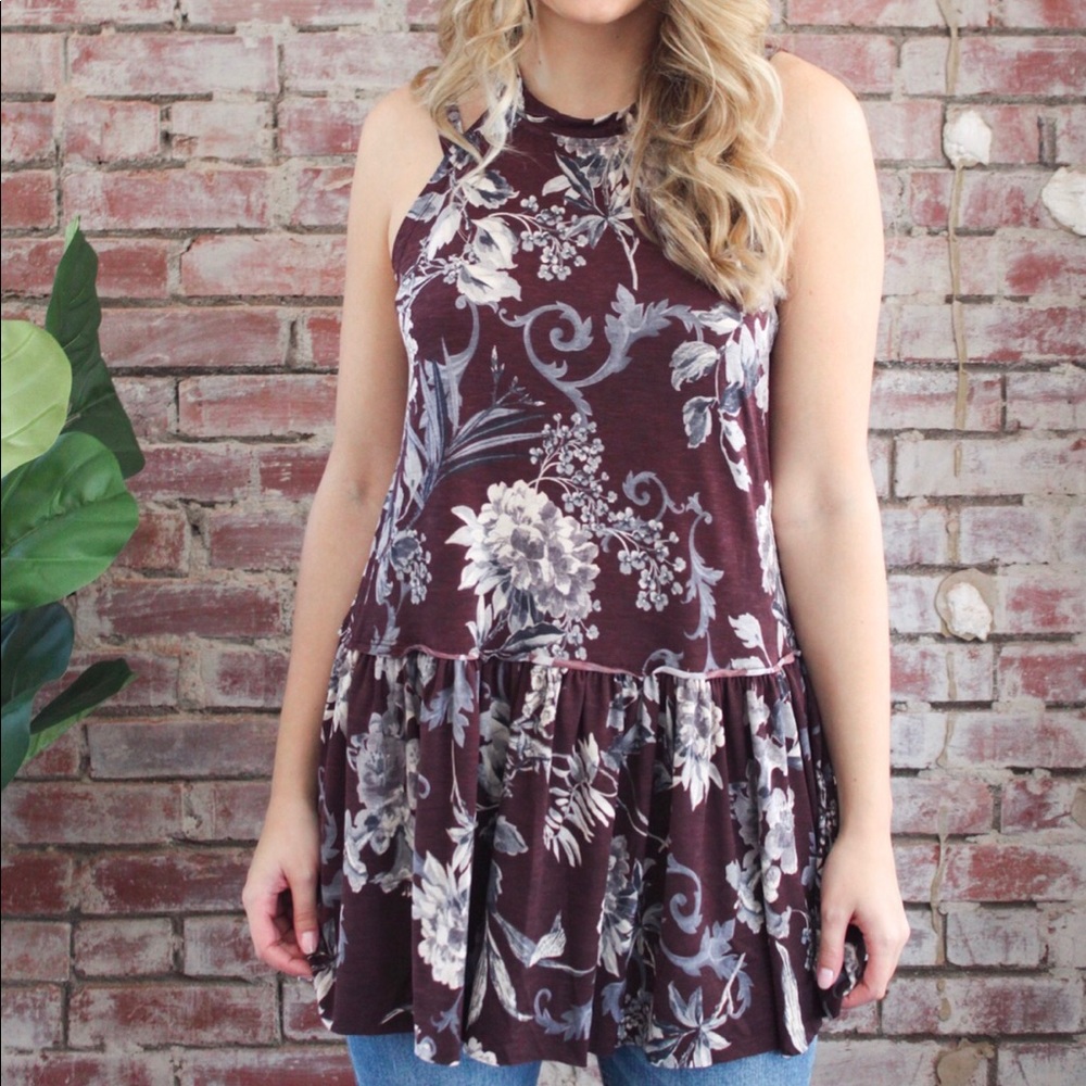 Red Floral Peplum Top